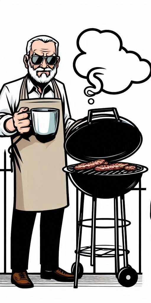 Mann mit Tasse am Grill